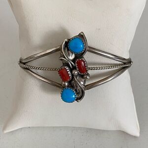 Vintage Navajo Richard Begay Turquoise & Coral Cuff